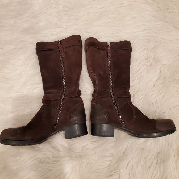 Prada Distressed Suede Mid-Calf Boots - Picture 9 of 11